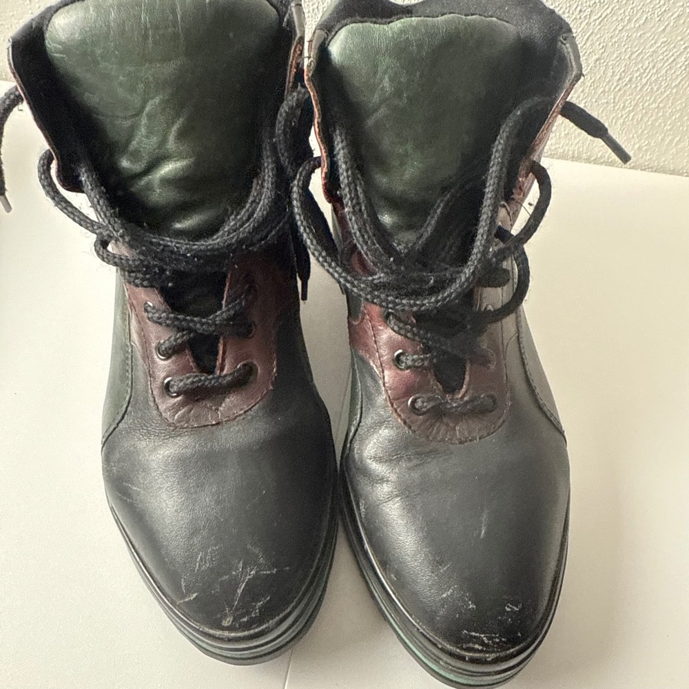 Danexx Casual Vintage Leather Hiking Boots Black Green Burgundy Lace Up Wome 7.5 - Picture 8 of 10